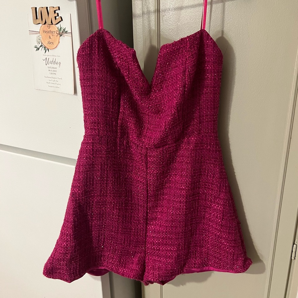 Red Dress Sophisticated Satin Tweed Fuchsia Romper